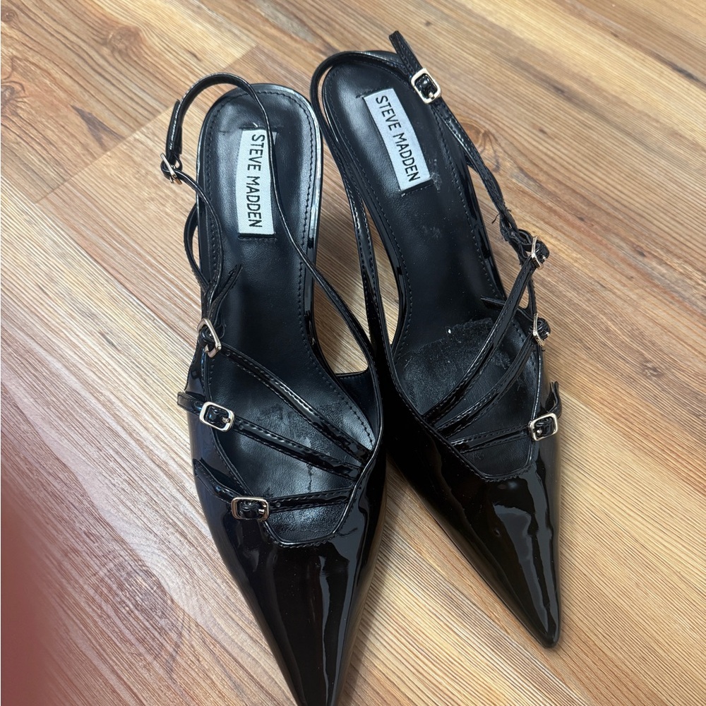 Steve Madden Black Patent Pointed Slingback Heels